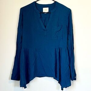 Maeve Anthropologie Laiken Henley Popover Top Womens Blue Long Sleeve - Size: 4